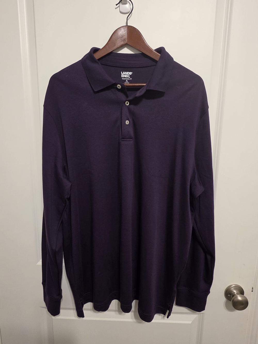 Lands' End Men's Long Sleeve Polo Shirt - Deep Purple